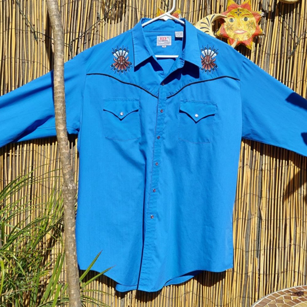 Ely Diamond XXL Embroidered "Wiseman" Blue Shirt